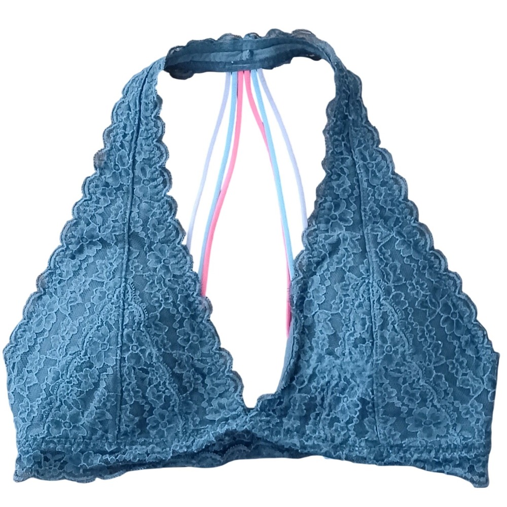 Gilly Hicks Sydney Blue Grey Floral Lace Strappy Cage Back Bralette Women Medium